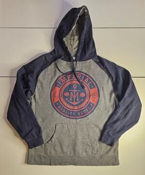 Imperial Motion Mens Large Hoodie Gray Navy Graphic Pullover Skate Streetwear